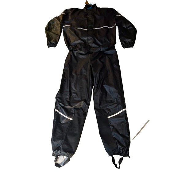 Harley Davidson Rain Gear 2 piece Large black reflective jacket pants PVC L - Picture 1 of 7